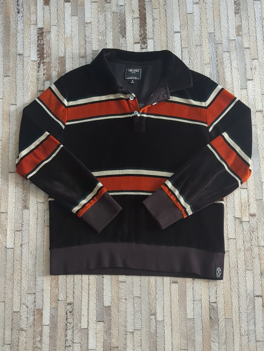 Todd Snyder Men's M Velour Striped Long-Sleeve  Rugby Polo
